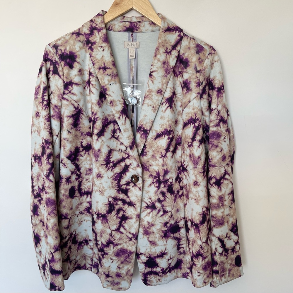 LOGO Lori Goldstein Julia Tie Dyed Blazer Purple New M
